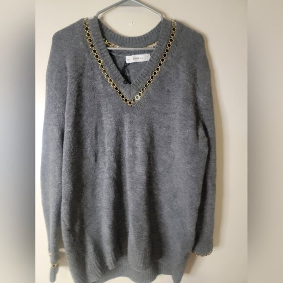 ZARA Grey Gold Detail Knit Sweater - Picture 1 of 3